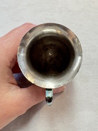 A pair of Chinese enamelled silver handled cups, Zu Wen 足紋 mark, 20th C.