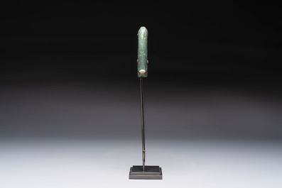 A fine Mughal dagger with a ruby- and gold-inlaid celadon jade hilt, 18th C.