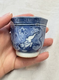 A Japanese blue and white 'rabbit' cup and a 'deer' plate, Edo, 17th C.