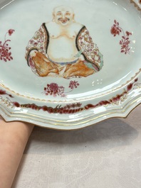 A rare Chinese famille rose 'Budai' tureen stand for the European market, Qianlong