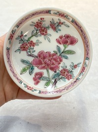 A set of six Chinese famille rose 'peonies' cups and saucers, Yongzheng/Qianlong