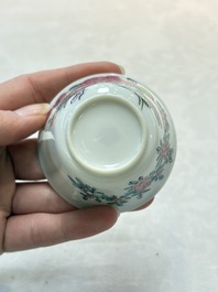 A set of six Chinese famille rose 'peonies' cups and saucers, Yongzheng/Qianlong