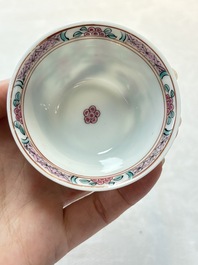 A set of six Chinese famille rose 'peonies' cups and saucers, Yongzheng/Qianlong