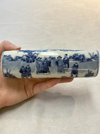 A Chinese blue and white wrist rest with figural design, 19th C.