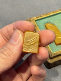 Five small Chinese tianhuang seals with a box, Eryue Xuan 二樂軒, Xinyu 心畬, Fu Ru 溥儒, Jiu Wangsun 舊王孫 and Luoshi Huiguan 羅室會館 mark, 19/20th C.