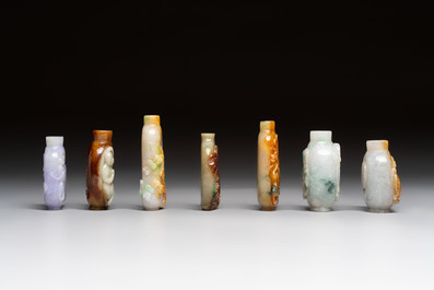 Seven Chinese jadeite snuff bottles, 20th C.