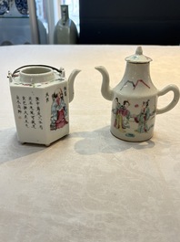 A Chinese 'Wu Shuang Pu' teapot and a famille rose covered wine pot, 19th C.