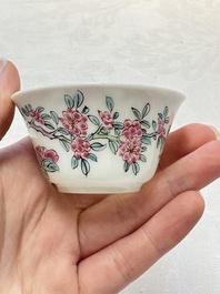 A set of six Chinese famille rose 'peonies' cups and saucers, Yongzheng/Qianlong