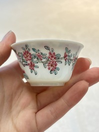 A set of six Chinese famille rose 'peonies' cups and saucers, Yongzheng/Qianlong