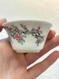 A set of six Chinese famille rose 'peonies' cups and saucers, Yongzheng/Qianlong