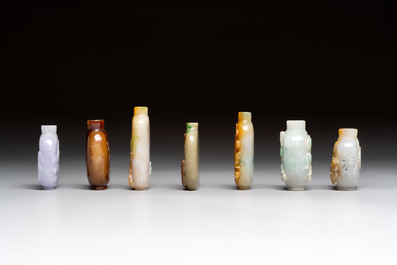 Seven Chinese jadeite snuff bottles, 20th C.