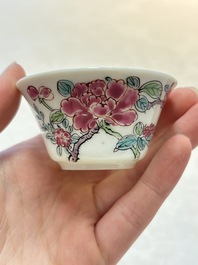 A set of six Chinese famille rose 'peonies' cups and saucers, Yongzheng/Qianlong