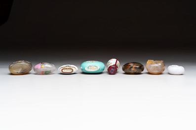 A varied collection of eight Chinese snuff bottles, Qianlong mark, 20th C.