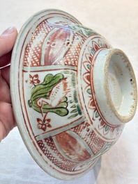 A Chinese Swatow wucai 'klapmuts' bowl with a duck, Ming