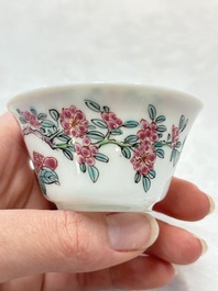 A set of six Chinese famille rose 'peonies' cups and saucers, Yongzheng/Qianlong