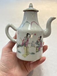 A Chinese 'Wu Shuang Pu' teapot and a famille rose covered wine pot, 19th C.
