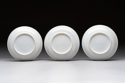 A set of six Chinese famille rose 'peonies' cups and saucers, Yongzheng/Qianlong