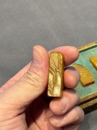 Five small Chinese tianhuang seals with a box, Eryue Xuan 二樂軒, Xinyu 心畬, Fu Ru 溥儒, Jiu Wangsun 舊王孫 and Luoshi Huiguan 羅室會館 mark, 19/20th C.