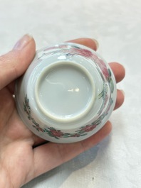 A set of six Chinese famille rose 'peonies' cups and saucers, Yongzheng/Qianlong