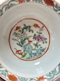 A pair of Chinese famille rose 'flower scroll' bowls, Jiaqing mark and of the period