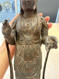 A fine and large Chinese bronze standing Buddha, possibly Liao