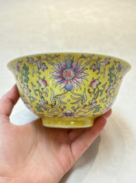 A pair of Chinese famille rose 'flower scroll' bowls, Jiaqing mark and of the period