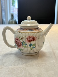 A Chinese famille rose teapot and cover with floral design, Yongzheng/Qianlong