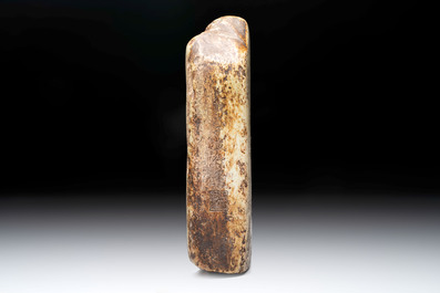 A Chinese inscribed green stone with bamboo design, Daguan mark, dated 1108