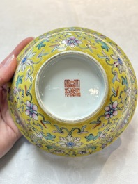 A pair of Chinese famille rose 'flower scroll' bowls, Jiaqing mark and of the period
