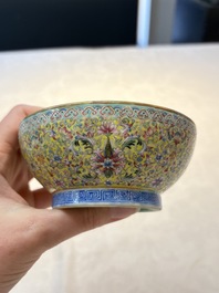 A Chinese famille rose 'flower scroll' vase-shaped box and cover, Qianlong mark, 19th C.