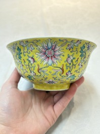 A pair of Chinese famille rose 'flower scroll' bowls, Jiaqing mark and of the period
