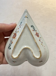 A rare polychrome Dutch Delft petit feu six-piece sweetmeat set, 18th C.