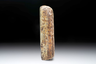 A Chinese inscribed green stone with bamboo design, Daguan mark, dated 1108