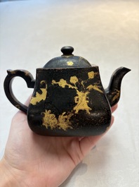 A Chinese gilt and black-lacquered Yixing teapot and cover, Qianlong mark and of the period