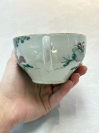 A Chinese famille rose teapot with ladies in a garden, Yongzheng mark, 19th C.