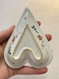 A rare polychrome Dutch Delft petit feu six-piece sweetmeat set, 18th C.