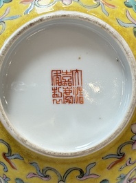 A pair of Chinese famille rose 'flower scroll' bowls, Jiaqing mark and of the period