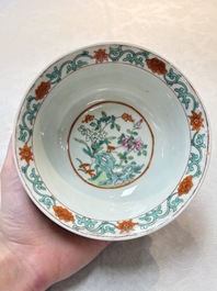 A pair of Chinese famille rose 'flower scroll' bowls, Jiaqing mark and of the period