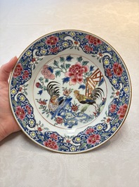 Three Chinese famille rose plates with figures and birds, Yongzheng/Qianlong