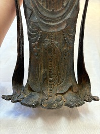 A fine and large Chinese bronze standing Buddha, Liao/Jin