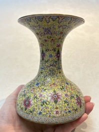 A Chinese famille rose 'flower scroll' vase-shaped box and cover, Qianlong mark, 19th C.
