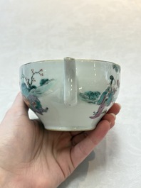 A Chinese famille rose teapot with ladies in a garden, Yongzheng mark, 19th C.