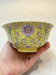 A pair of Chinese famille rose 'flower scroll' bowls, Jiaqing mark and of the period