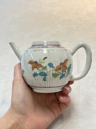 A Chinese famille rose teapot and cover with floral design, Yongzheng/Qianlong