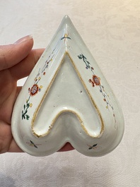 A rare polychrome Dutch Delft petit feu six-piece sweetmeat set, 18th C.