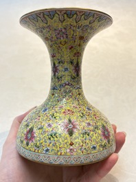 A Chinese famille rose 'flower scroll' vase-shaped box and cover, Qianlong mark, 19th C.