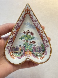 A rare polychrome Dutch Delft petit feu six-piece sweetmeat set, 18th C.