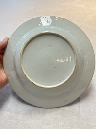 Three Chinese famille rose plates with figures and birds, Yongzheng/Qianlong