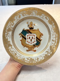A Chinese armorial plate with the arms of Hanbury with Comyn in pretence, Yongzheng, ca. 1735