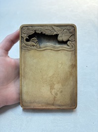 A Chinese ink stone with phoenix and carp design, Qianlong mark and possibly of the period